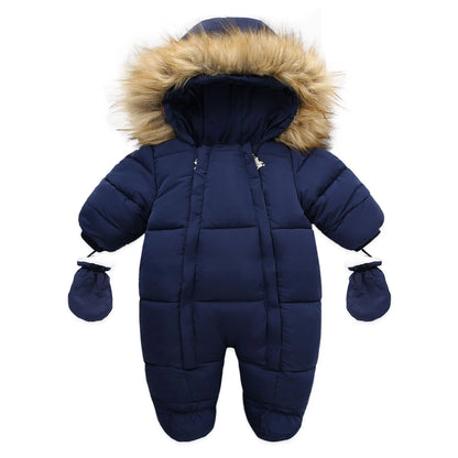 2024 New Winter Baby Rompers Thick Warm Infant Hooded inside Fleece Jumpsuit Newborn Boy Girl Overalls Toddler Clothing Set