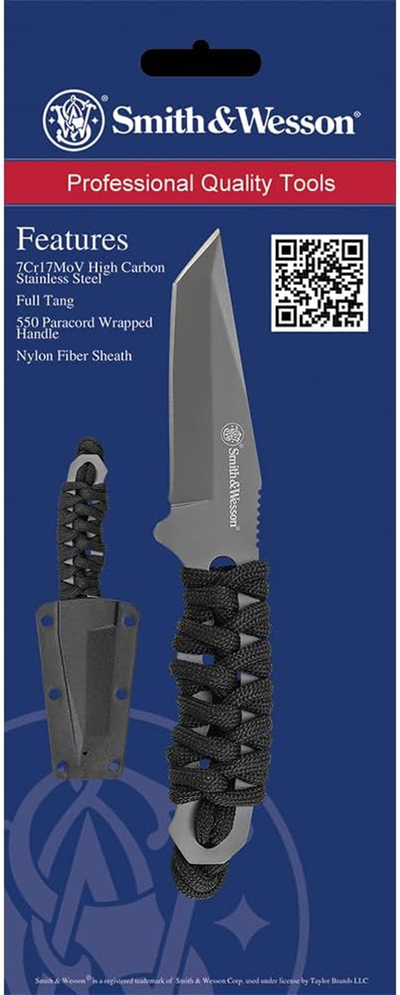 SW910TAM 5.9In High Carbon S.S. Full Tang Neck Knife with a 2.8In Tanto Blade and Paracord Handle for Outdoor, Tactical, Survival and EDC