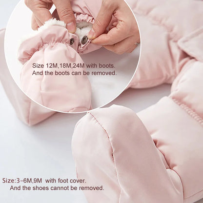 2024 New Winter Baby Rompers Thick Warm Infant Hooded inside Fleece Jumpsuit Newborn Boy Girl Overalls Toddler Clothing Set