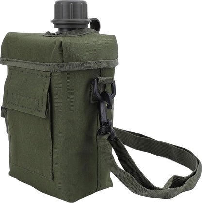2L Tactical Water Bottle - Insulated Water Bottle, Military Water Bottle with Rugged, Removable Sleeve Tactical Carrier Bag Leak Proof PVC for Outdoor Sport (OD Green)