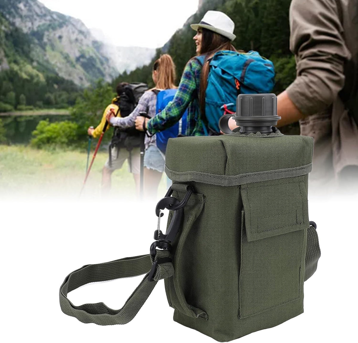 2L Tactical Water Bottle - Insulated Water Bottle, Military Water Bottle with Rugged, Removable Sleeve Tactical Carrier Bag Leak Proof PVC for Outdoor Sport (OD Green)
