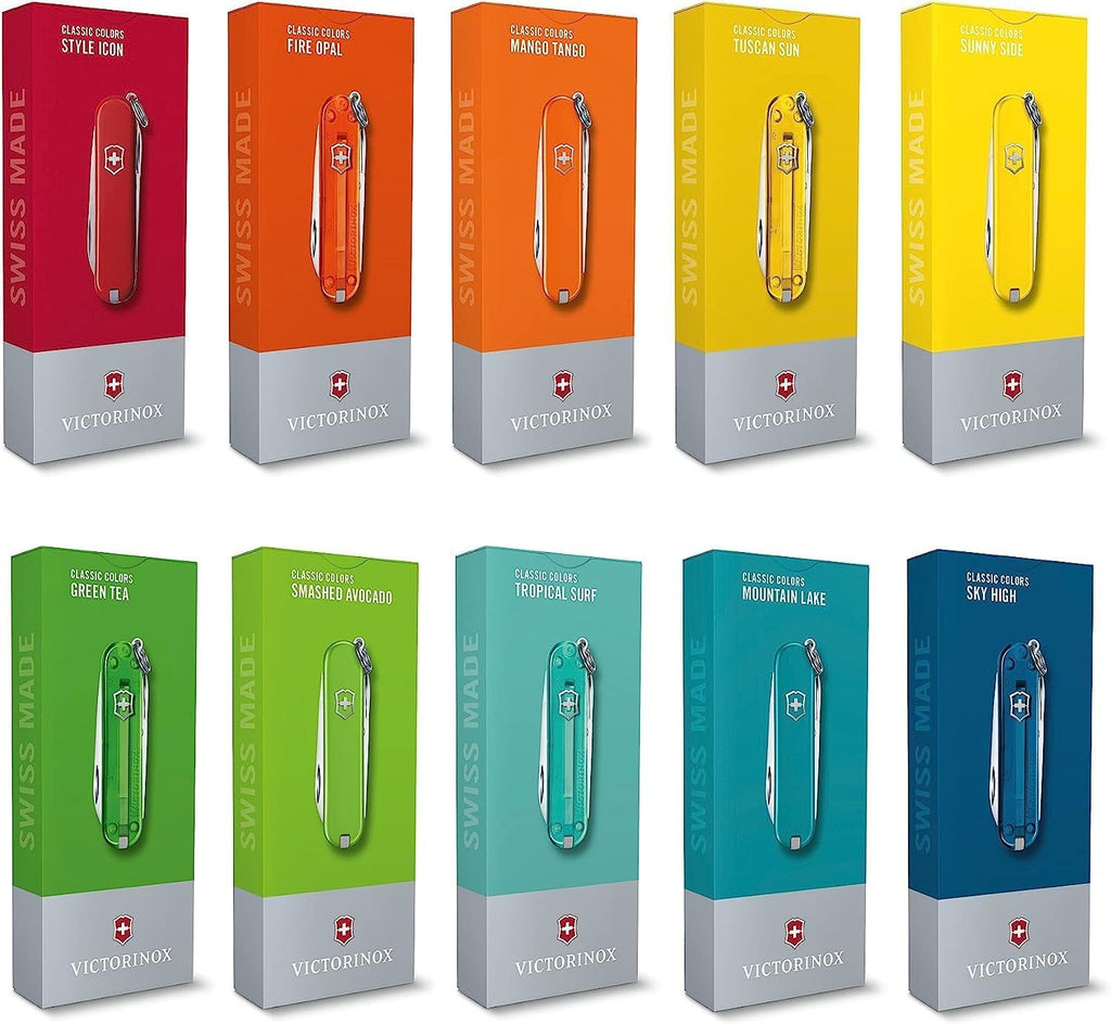 Victorinox Classic SD Swiss Army Knife, Compact, 7 Functions, Swiss Made Pocket Knife with Small Blade, Screwdriver and Key Ring - Persian Indigo (Purple Translucent)