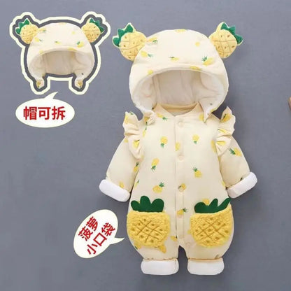 Jumpsuit Baby Winter Thickened Jumpsuit Newborn Boy Girl Removable Hood Cuddling Clothes Quilted Princess Romper Clothes