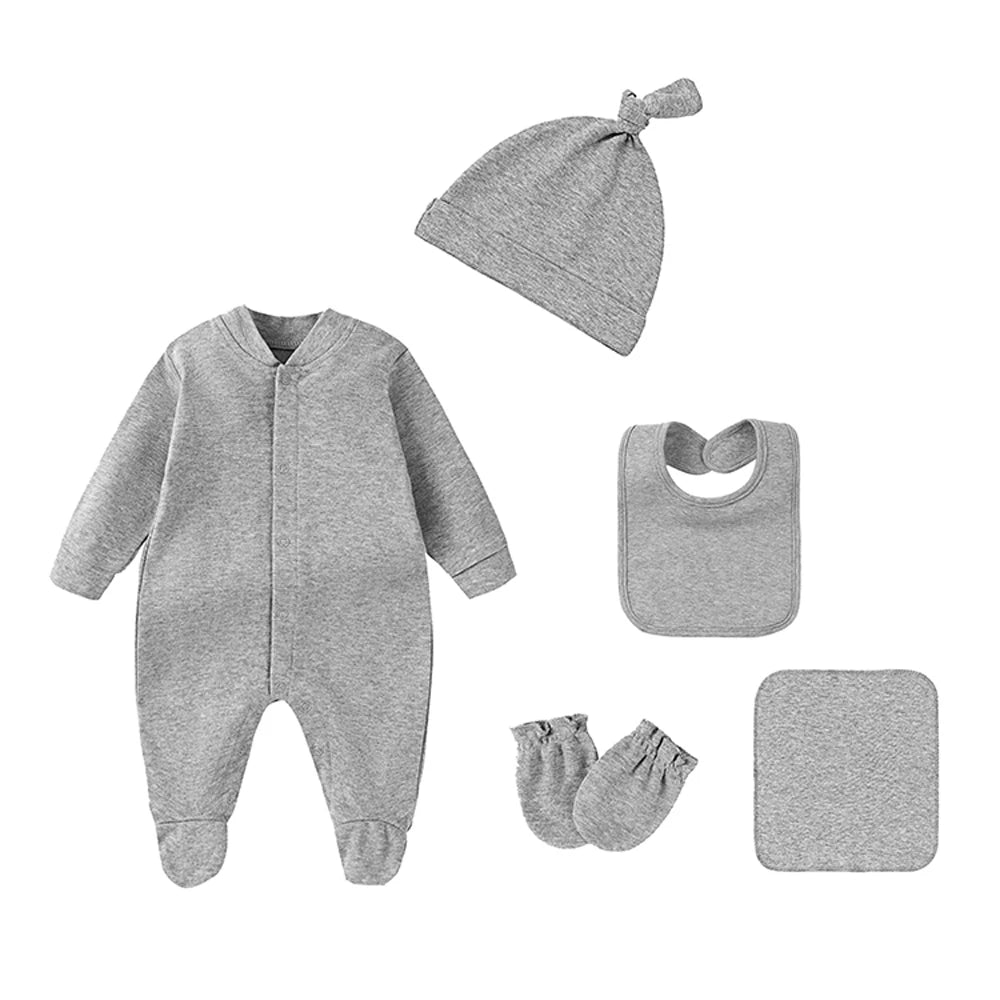 Baby Outfits Boy Girl Newborn 0 to 3 6 9 12 Months Spring Winter Cute Soft Baby Onesie Jumpsuit+Bibs+Hat Cotton Baby Clothes Set