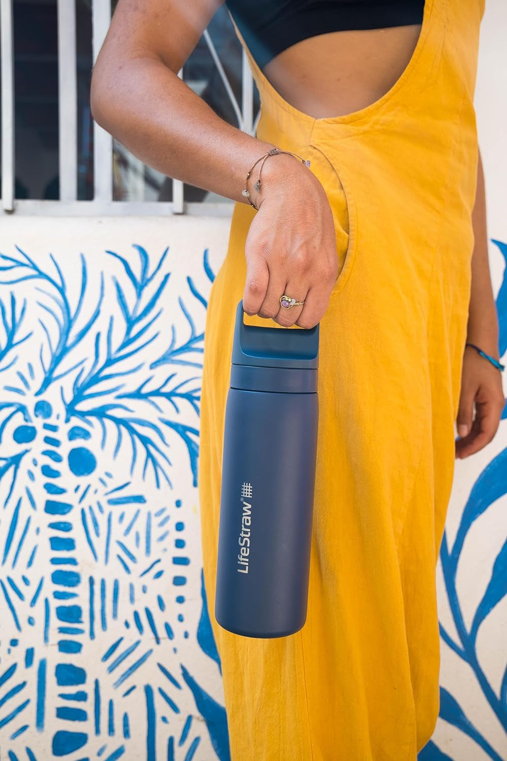 Lifestraw Go Series Stainless Steel Water Filter Bottle, 18 Oz, Aegean Sea