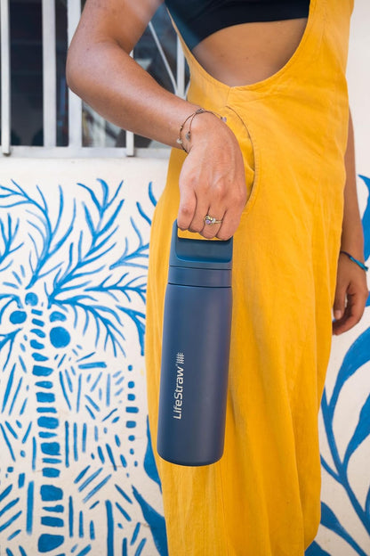Lifestraw Go Series Stainless Steel Water Filter Bottle, 18 Oz, Aegean Sea