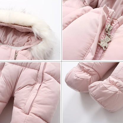 2024 New Winter Baby Rompers Thick Warm Infant Hooded inside Fleece Jumpsuit Newborn Boy Girl Overalls Toddler Clothing Set