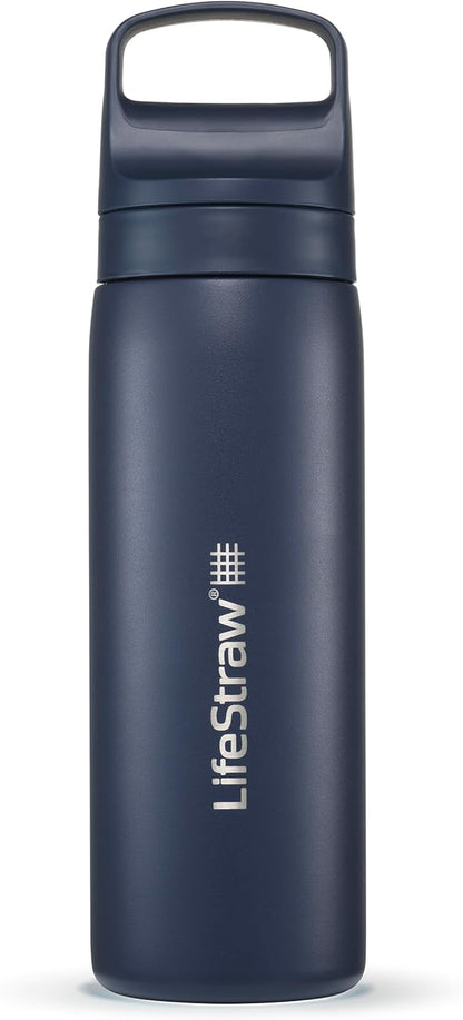 Lifestraw Go Series Stainless Steel Water Filter Bottle, 18 Oz, Aegean Sea