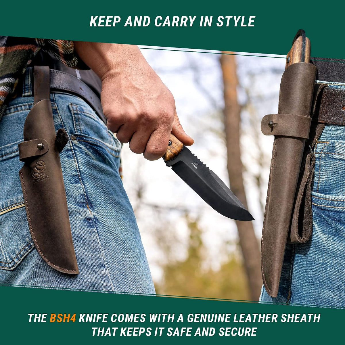 Bushcraft Knife Full Tang Carbon Steel BSH4 Dusk - Bush Fixed Blade Camping Knife with Sheath for Belt – Hiking, Survival Knives Tools Bushcraft Gear
