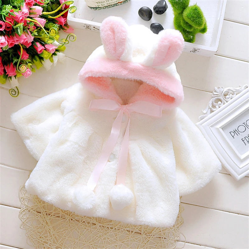 Baby Girls Clothing New Cape Autumn/Winter Wool Sweater Shawl Baby Rabbit Ears Fleece Jacket Cape for Newborn