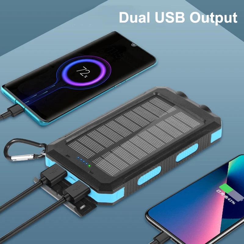 2000000Mah Solar Power Bank Waterproof Portable Solar Panel Powerbank External Battery Charger Powerbank with LED Camping Light