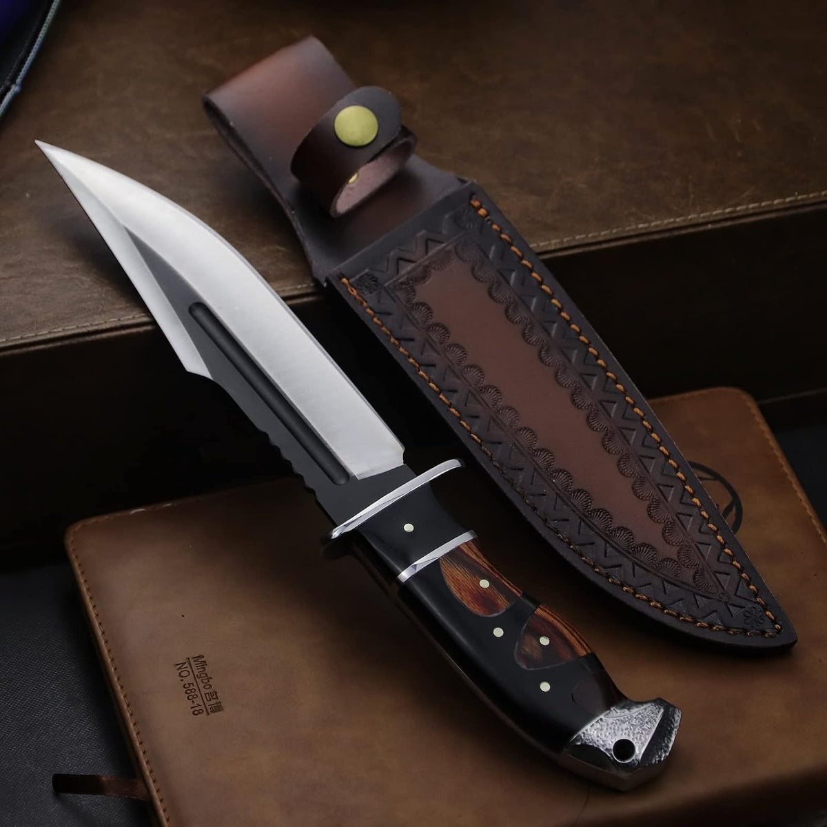 (Dehong-88 Hunting Knife, 7.1" (About 18 Cm) Fixed Blade Tactical Knife ，Configure Leather Scabbard,Camping, Survival， Slicing, Boning, Gift Collection