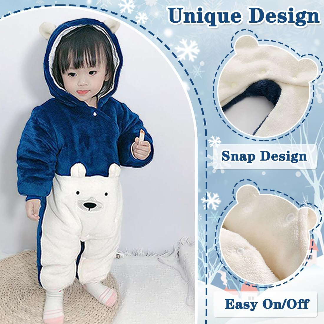 Cozy and Adorable Newborn Baby Bear Snowsuit - Winter Warm Fleece Romper for Infants 0-18M