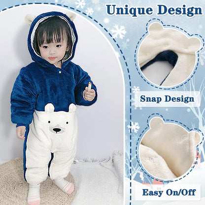 Cozy and Adorable Newborn Baby Bear Snowsuit - Winter Warm Fleece Romper for Infants 0-18M