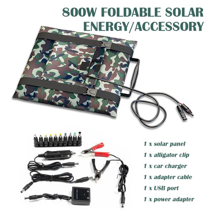 800W Solar Generator with 12V Battery Charging & 5V USB – Portable Foldable Power Station for Camping, Hiking, and Adventures
