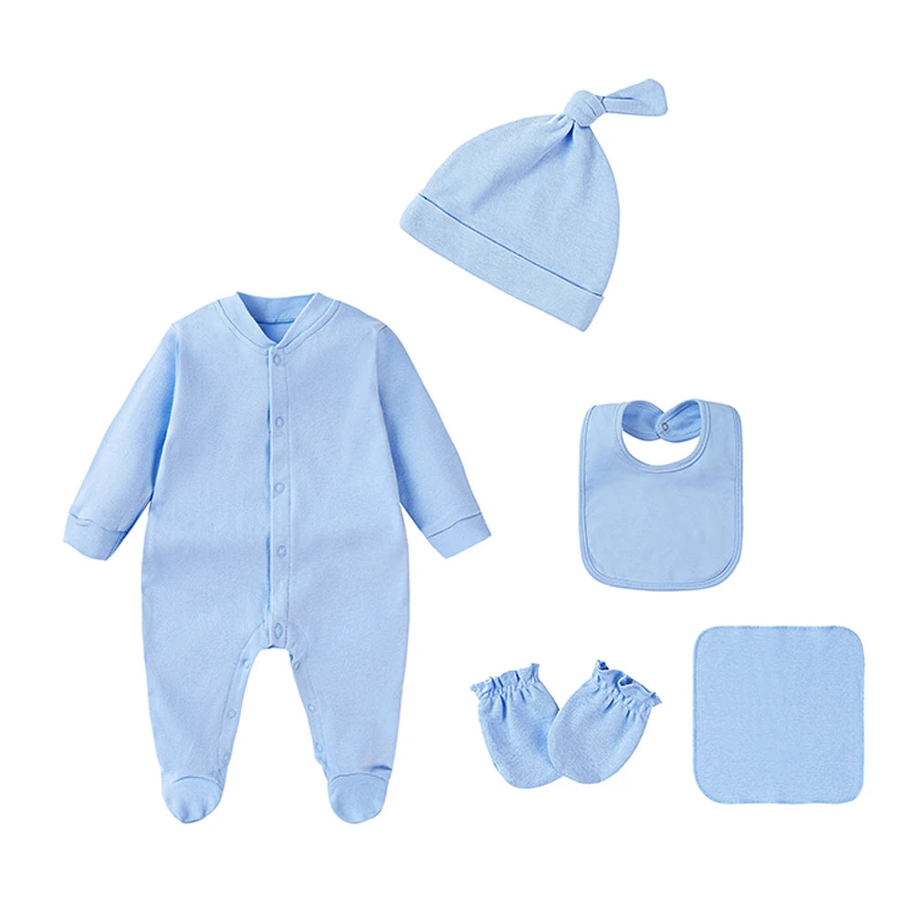 Baby Outfits Boy Girl Newborn 0 to 3 6 9 12 Months Spring Winter Cute Soft Baby Onesie Jumpsuit+Bibs+Hat Cotton Baby Clothes Set