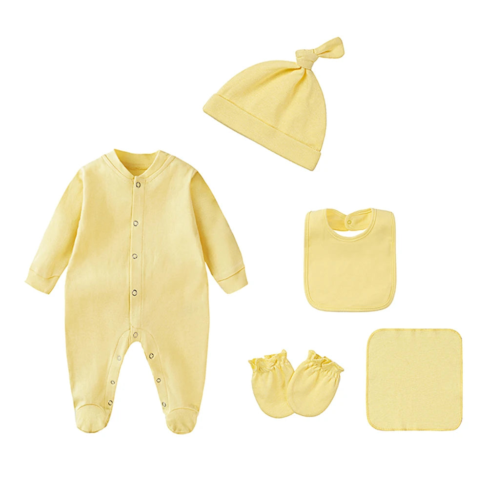 Baby Outfits Boy Girl Newborn 0 to 3 6 9 12 Months Spring Winter Cute Soft Baby Onesie Jumpsuit+Bibs+Hat Cotton Baby Clothes Set