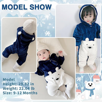 Cozy and Adorable Newborn Baby Bear Snowsuit - Winter Warm Fleece Romper for Infants 0-18M